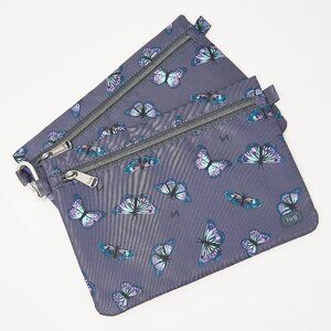 LUG BUOY 2 Piece Zip Pouches Butterfly Grey NWT
